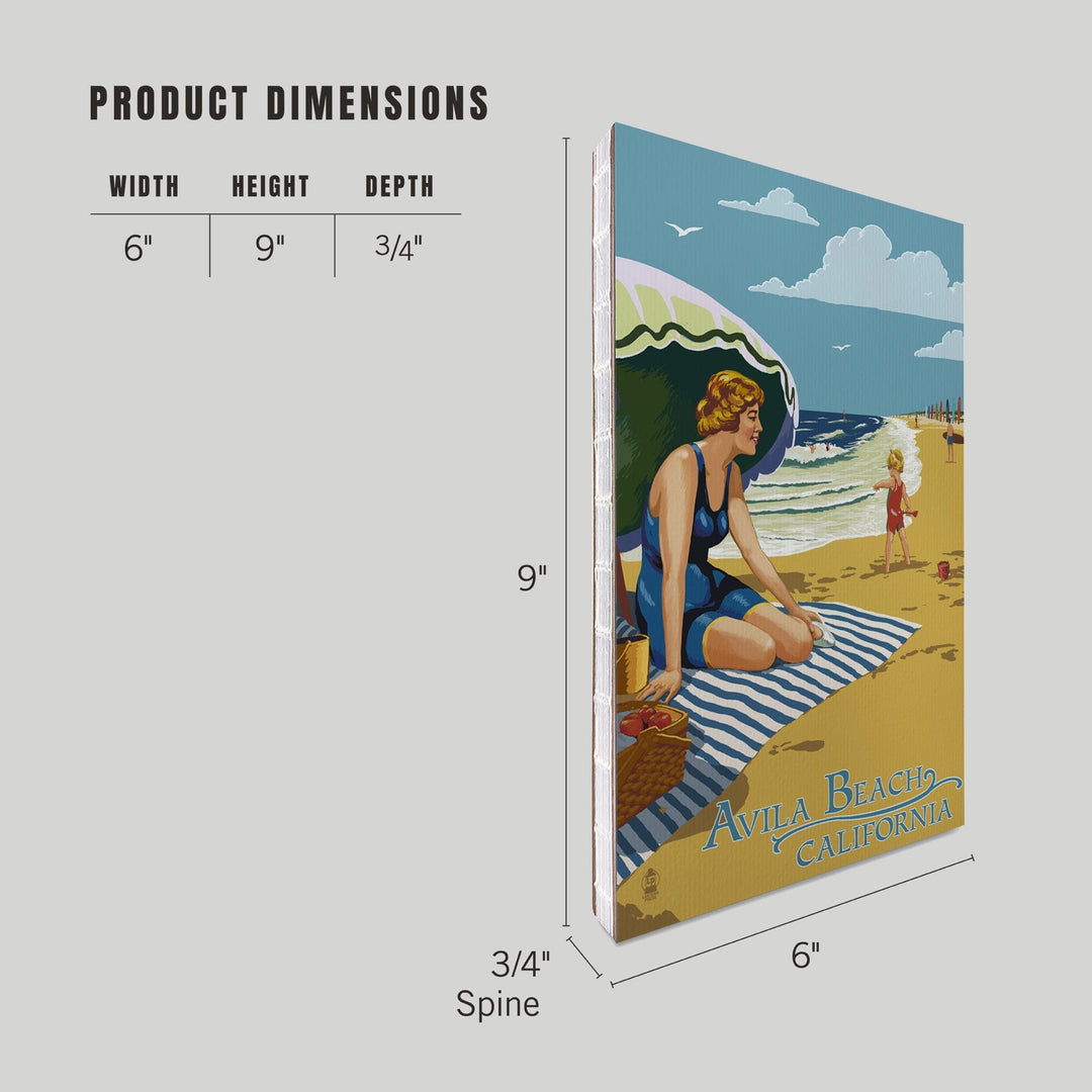 Lined 6x9 Journal, Avila Beach, California, Woman on the Beach, Lay Flat, 193 Pages, FSC paper Home Lantern Press