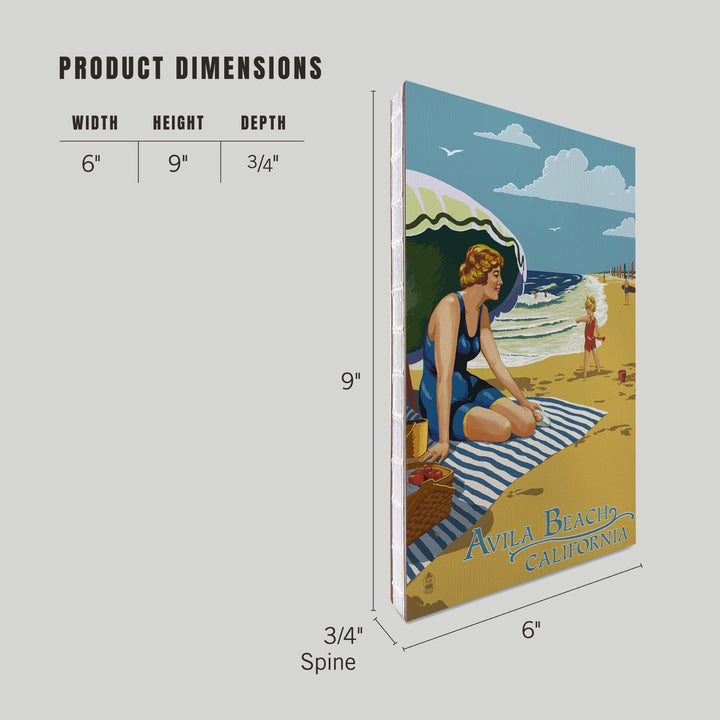 Lined 6x9 Journal, Avila Beach, California, Woman on the Beach, Lay Flat, 193 Pages, FSC paper Home Lantern Press