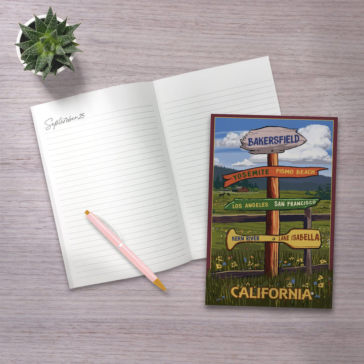 Lined 6x9 Journal, Bakersfield, California, Destination Signpost, Lay Flat, 193 Pages, FSC paper Home Lantern Press