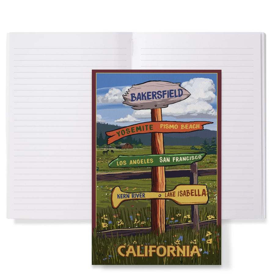 Lined 6x9 Journal, Bakersfield, California, Destination Signpost, Lay Flat, 193 Pages, FSC paper Home Lantern Press