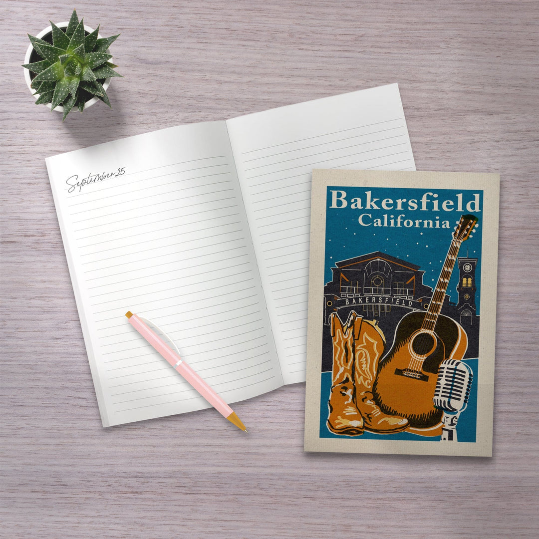 Lined 6x9 Journal, Bakersfield, California, Woodblock, Lay Flat, 193 Pages, FSC paper Home Lantern Press