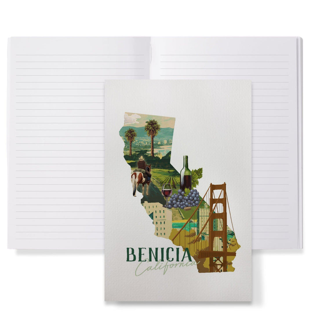 Lined 6x9 Journal, Benicia, California, Golden State Outline, Lay Flat, 193 Pages, FSC paper Home Lantern Press