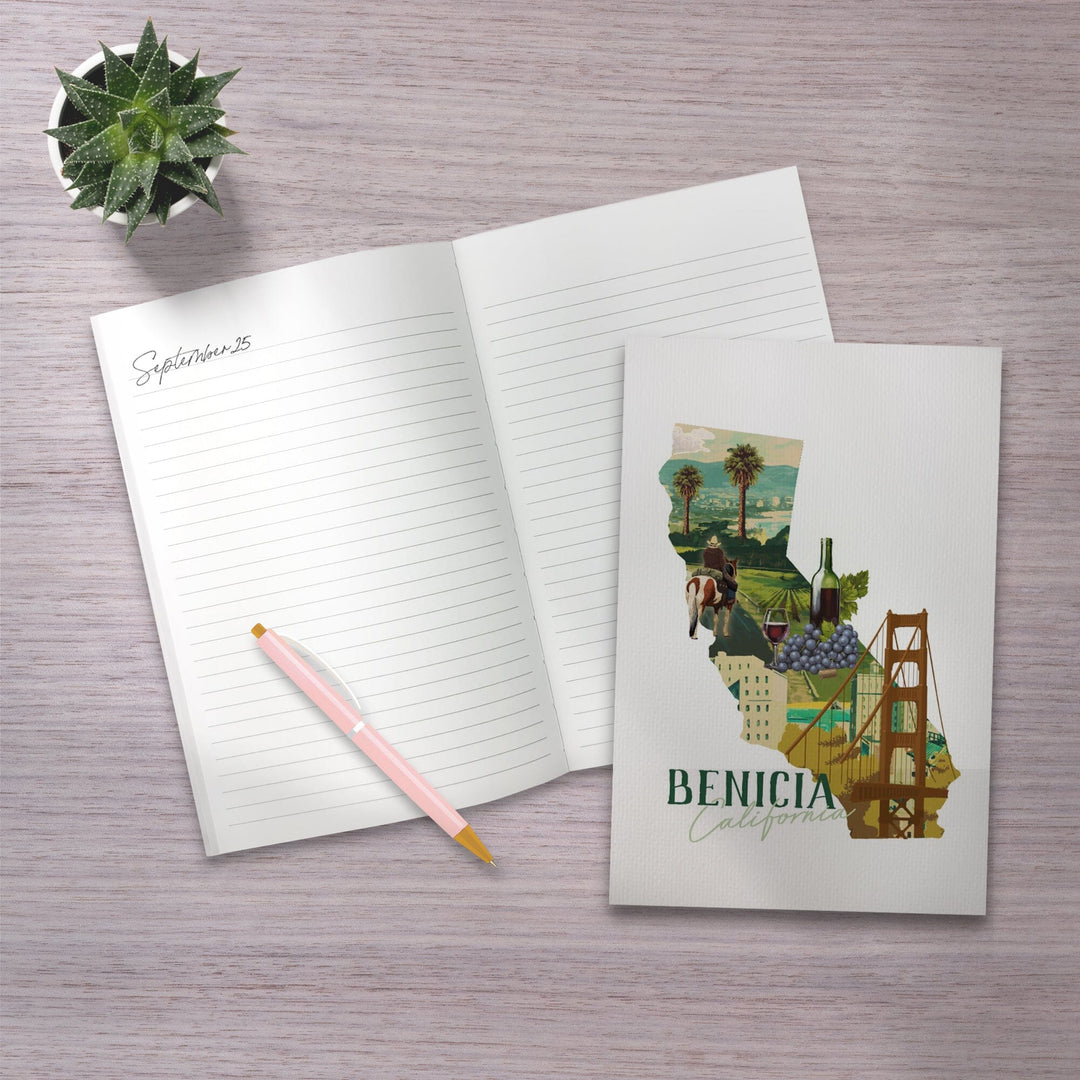Lined 6x9 Journal, Benicia, California, Golden State Outline, Lay Flat, 193 Pages, FSC paper Home Lantern Press