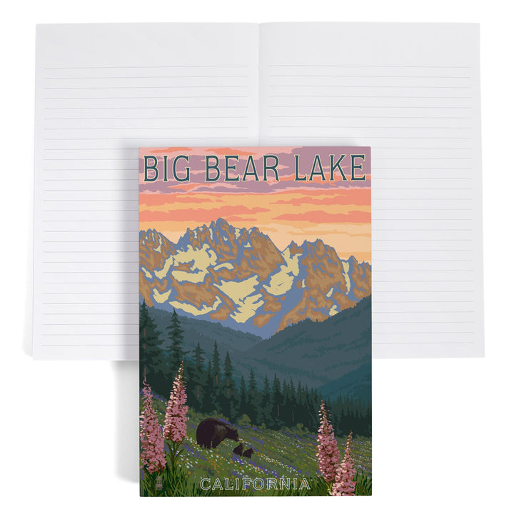 Lined 6x9 Journal, Big Bear Lake, California, Bear and Spring Flowers, Lay Flat, 193 Pages, FSC paper Home Lantern Press