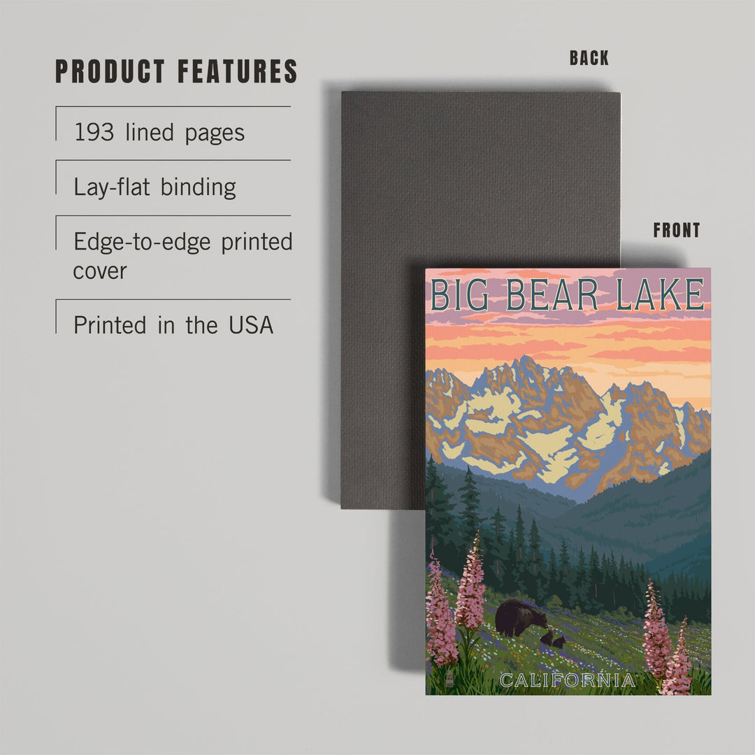 Lined 6x9 Journal, Big Bear Lake, California, Bear and Spring Flowers, Lay Flat, 193 Pages, FSC paper Home Lantern Press