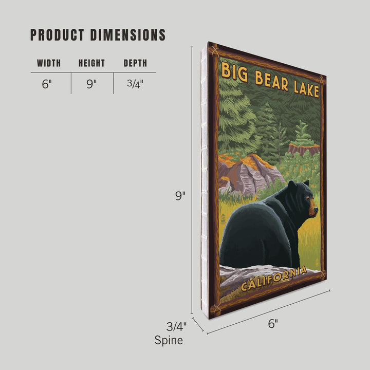 Lined 6x9 Journal, Big Bear Lake, California, Black Bear in Forest, Lay Flat, 193 Pages, FSC paper Home Lantern Press