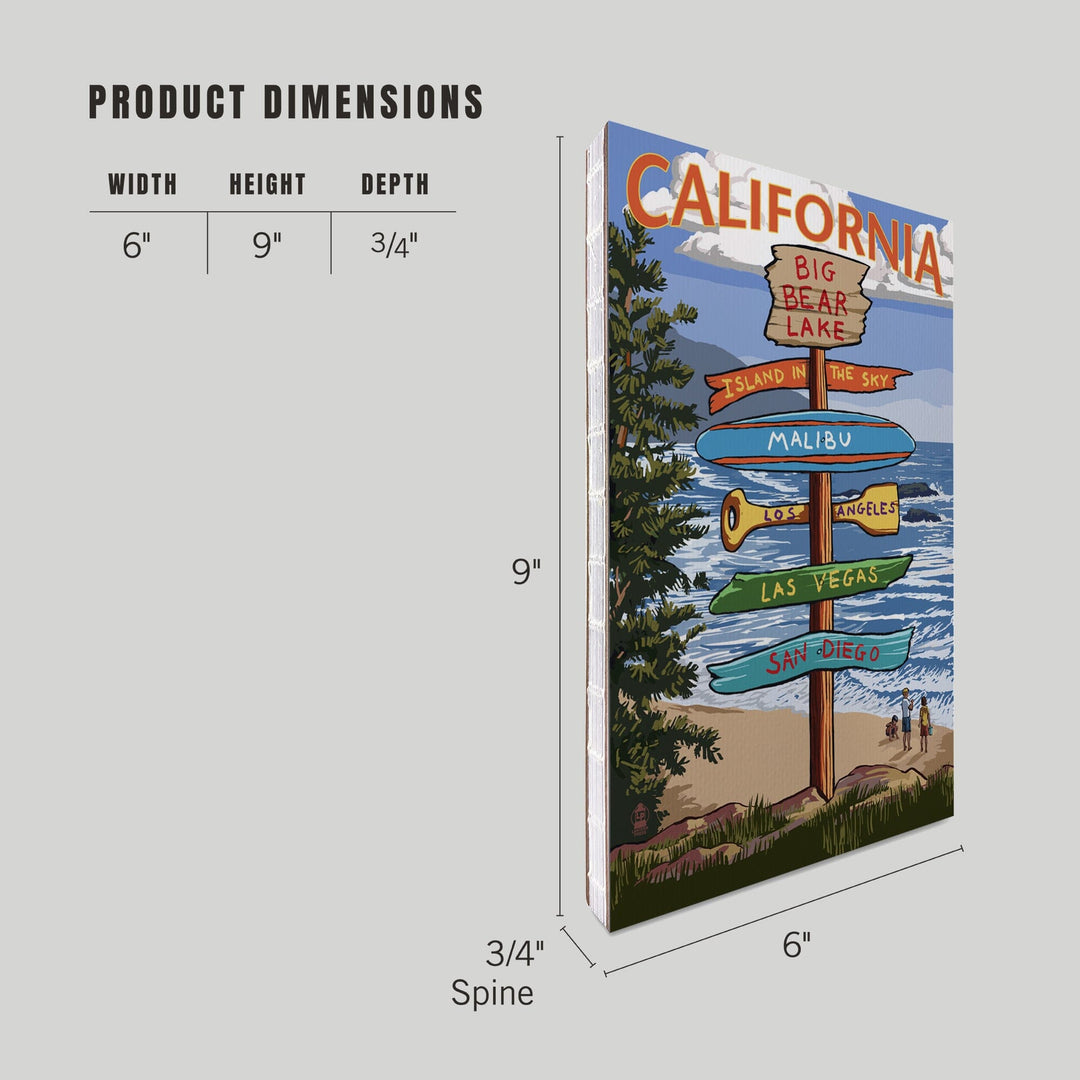 Lined 6x9 Journal, Big Bear Lake, California, Destination Signpost, Lay Flat, 193 Pages, FSC paper Home Lantern Press