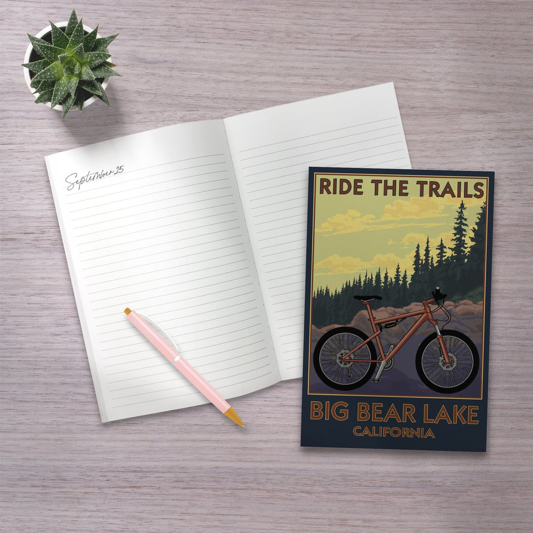 Lined 6x9 Journal, Big Bear Lake, California, Mountain Bike Scene, Lay Flat, 193 Pages, FSC paper Home Lantern Press