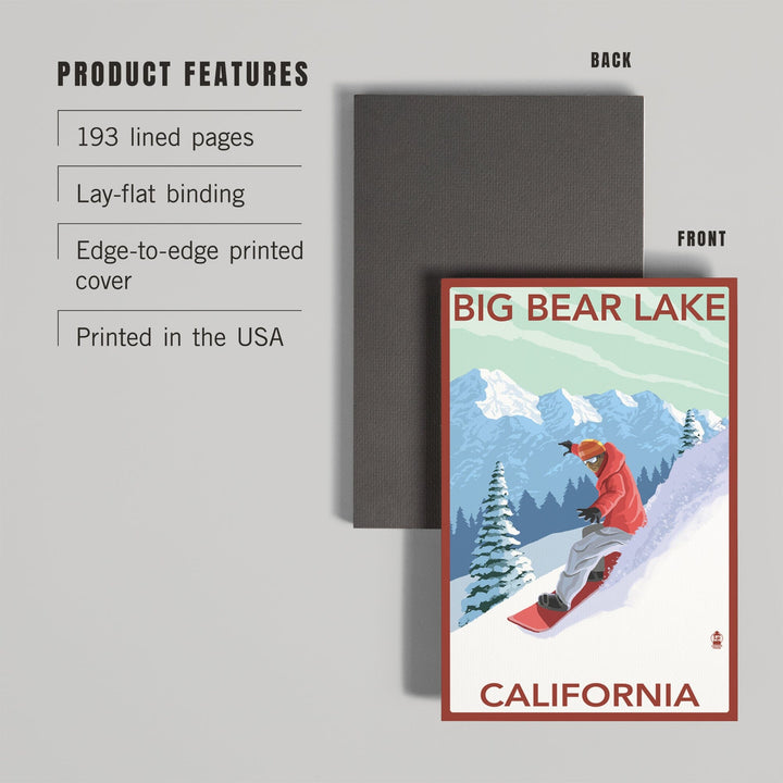 Lined 6x9 Journal, Big Bear Lake, California, Snowboarder, Lay Flat, 193 Pages, FSC paper Home Lantern Press