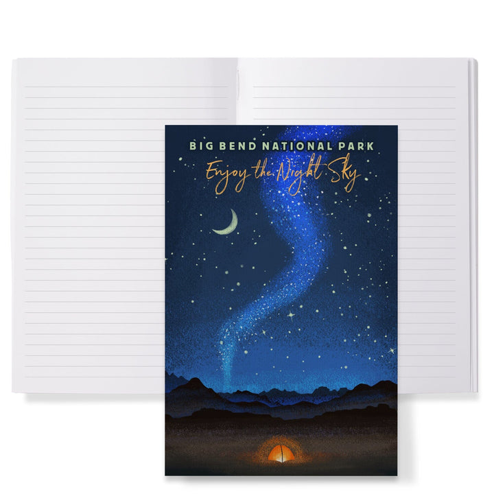 Lined 6x9 Journal, Big Bend National Park, Texas, Camping Scene, Tent and Night, Mid-Century Style, Lay Flat, 193 Pages, FSC paper Home Lantern Press