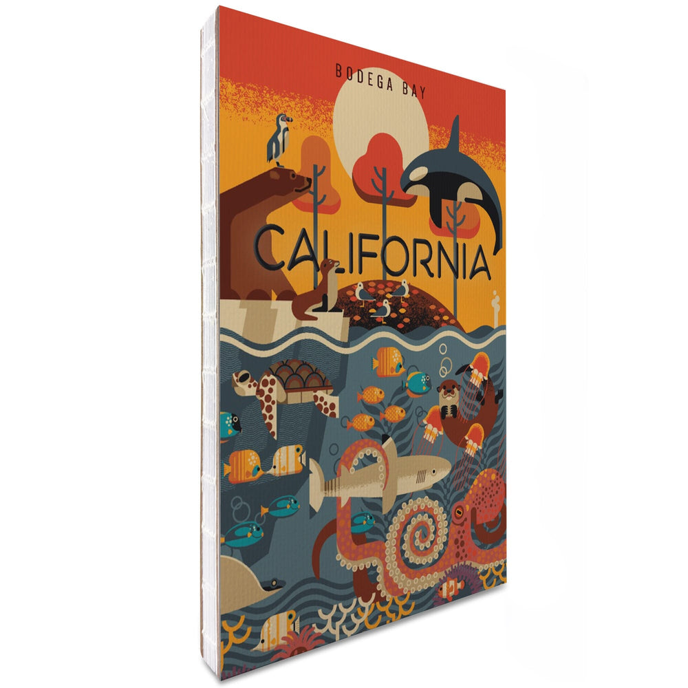 Lined 6x9 Journal, Bodega Bay, California, Marine Animals with Bear, Geometric, Lay Flat, 193 Pages, FSC paper Home Lantern Press