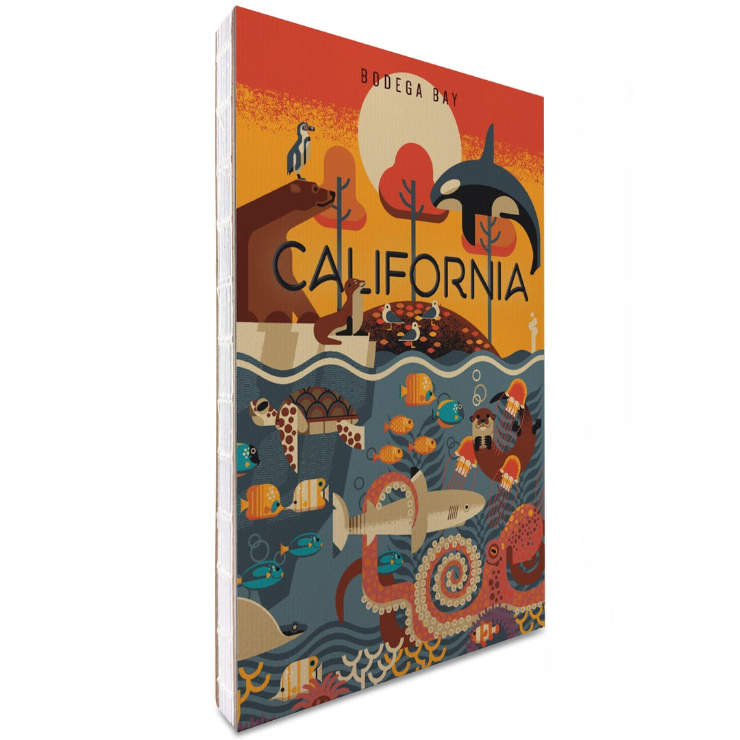 Lined 6x9 Journal, Bodega Bay, California, Marine Animals with Bear, Geometric, Lay Flat, 193 Pages, FSC paper Home Lantern Press