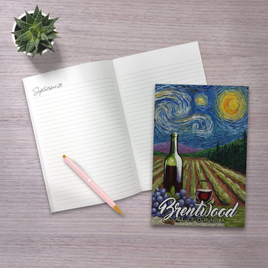 Lined 6x9 Journal, Brentwood, California, Vineyard, Starry Night, Lay Flat, 193 Pages, FSC paper Home Lantern Press