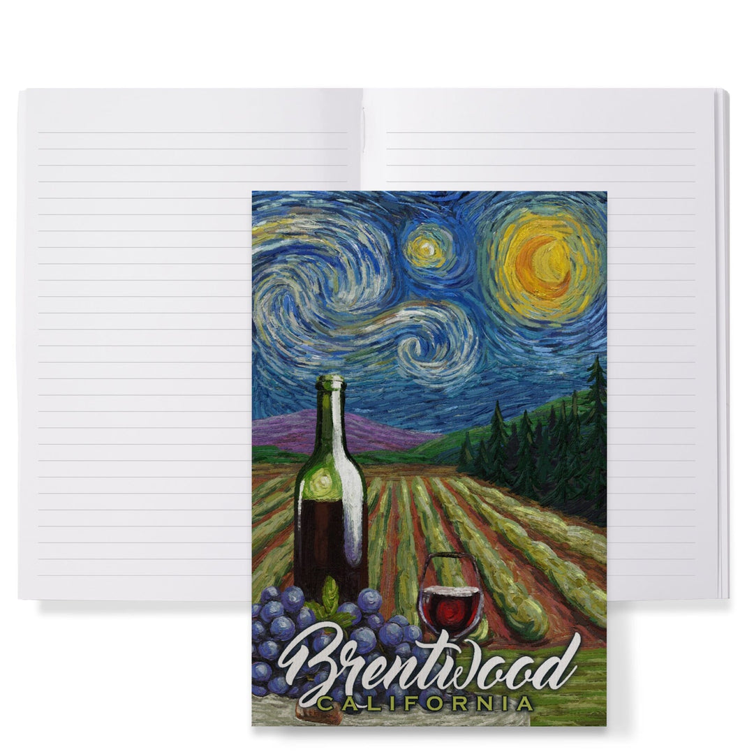 Lined 6x9 Journal, Brentwood, California, Vineyard, Starry Night, Lay Flat, 193 Pages, FSC paper Home Lantern Press