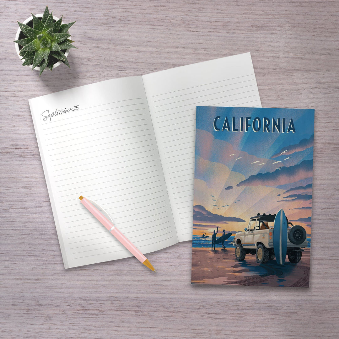 Lined 6x9 Journal, California, Beach Lithograph, Lay Flat, 193 Pages, FSC paper Home Lantern Press
