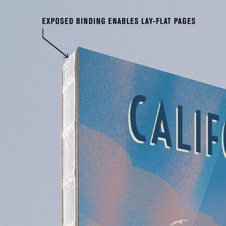 Lined 6x9 Journal, California, Beach Lithograph, Lay Flat, 193 Pages, FSC paper Home Lantern Press