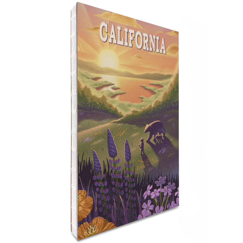 Lined 6x9 Journal, California, Bear and Spring Flowers, Lithograph, Lay Flat, 193 Pages, FSC paper Home Lantern Press