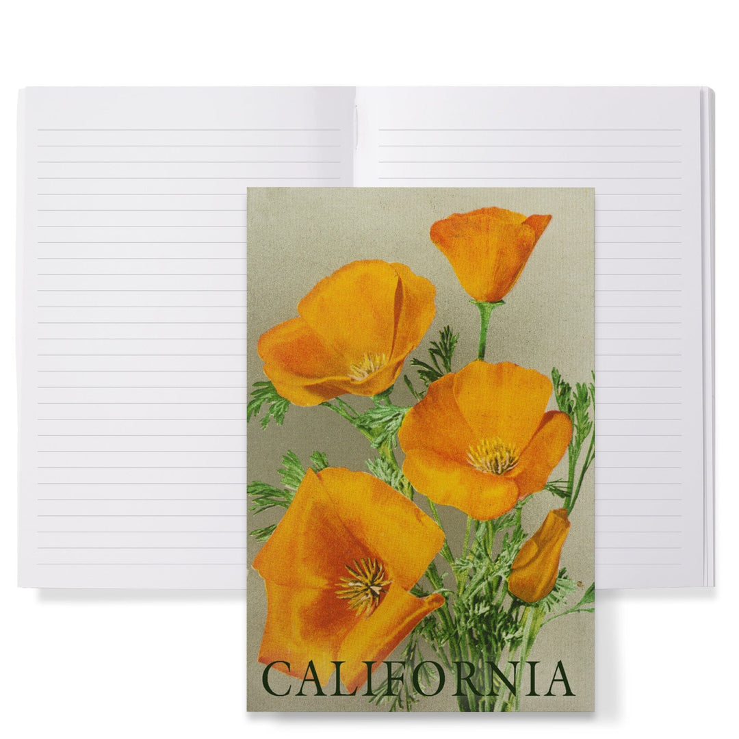Lined 6x9 Journal, California, Bottom Text, Poppies, Lay Flat, 193 Pages, FSC paper Home Lantern Press