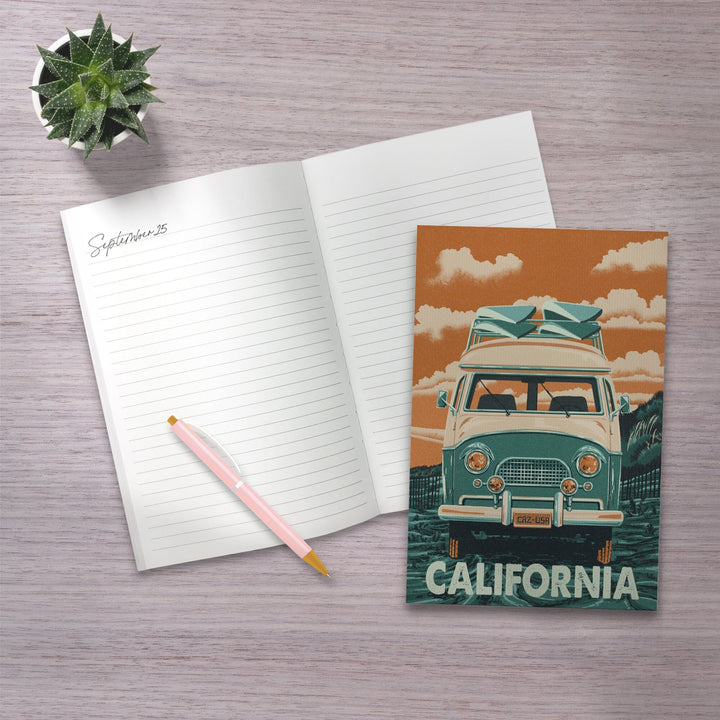 Lined 6x9 Journal, California, Camper Van, Letterpress, Lay Flat, 193 Pages, FSC paper Home Lantern Press