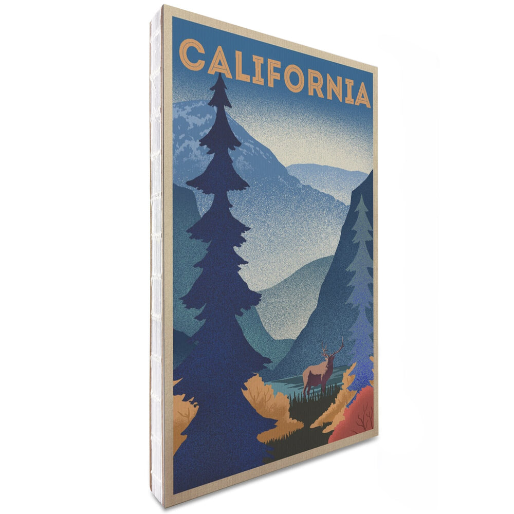 Lined 6x9 Journal, California, Elk and Mountain Scene, Lithograph, Lay Flat, 193 Pages, FSC paper Home Lantern Press