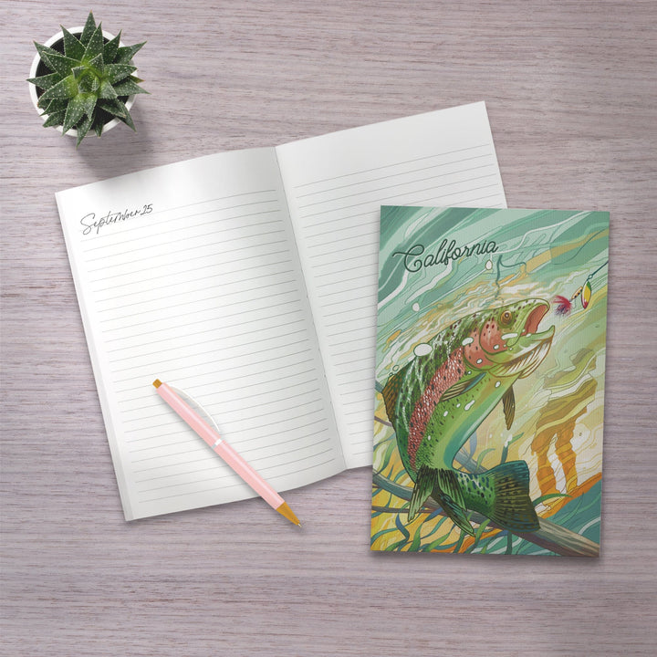 Lined 6x9 Journal, California, Fishing, Underwater Trout, Lay Flat, 193 Pages, FSC paper Home Lantern Press