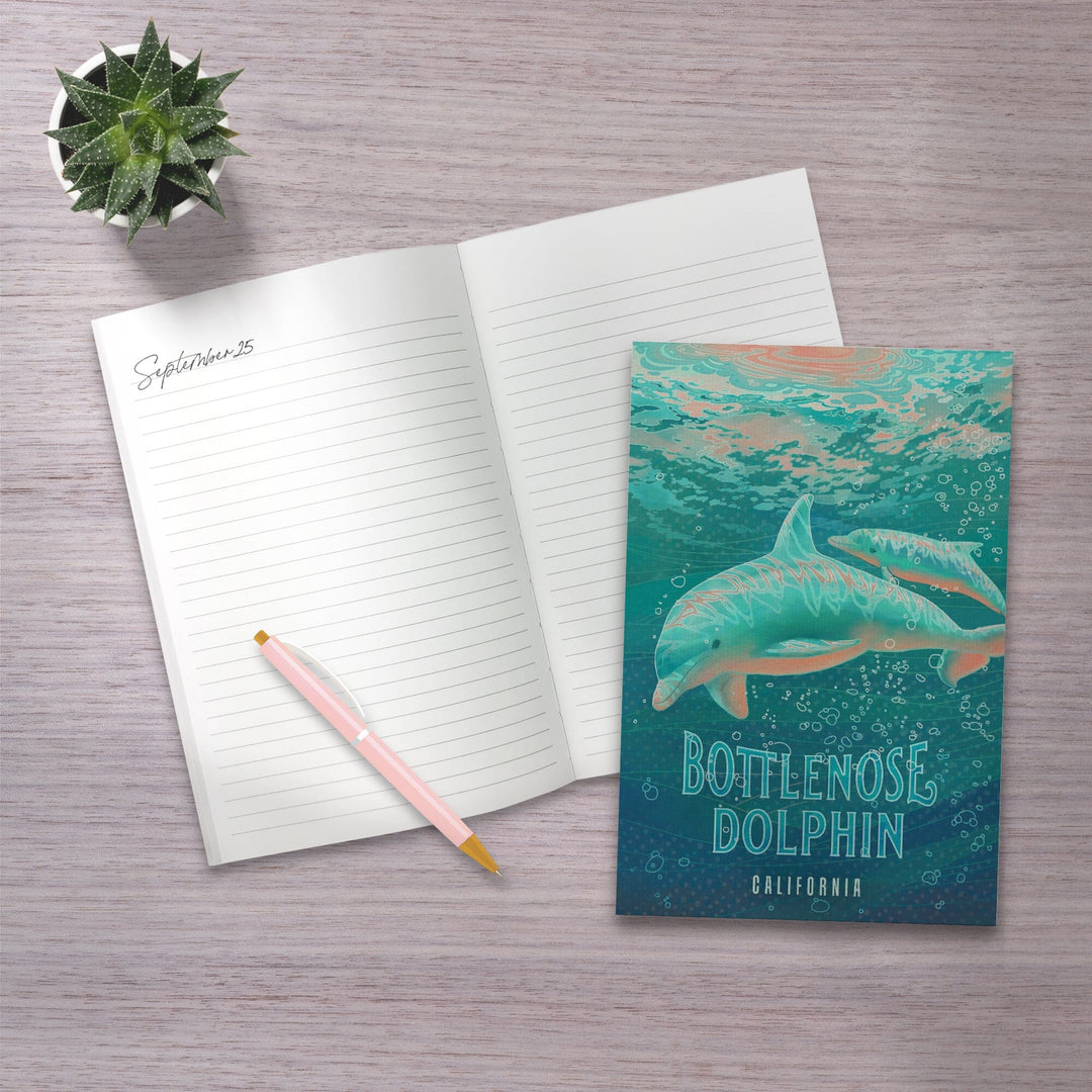 Lined 6x9 Journal, California, Fluid Linework, Bottlenose Dolphin, Lay Flat, 193 Pages, FSC paper Home Lantern Press