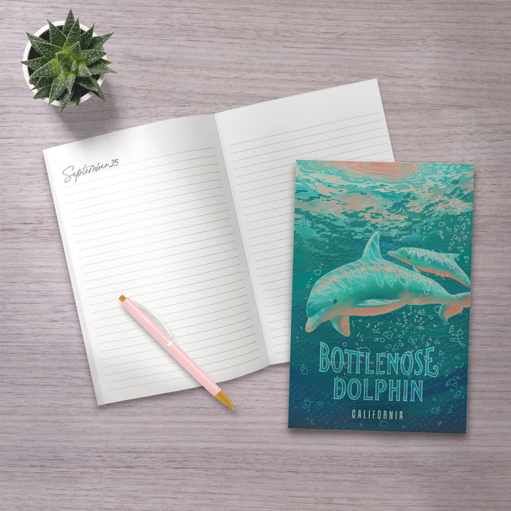 Lined 6x9 Journal, California, Fluid Linework, Bottlenose Dolphin, Lay Flat, 193 Pages, FSC paper Home Lantern Press