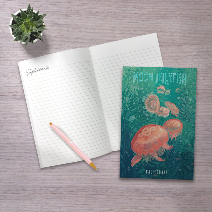 Lined 6x9 Journal, California, Fluid Linework, Moon Jelly fish, Lay Flat, 193 Pages, FSC paper Home Lantern Press