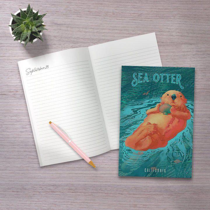 Lined 6x9 Journal, California, Fluid Linework, Sea Otter, Lay Flat, 193 Pages, FSC paper Home Lantern Press