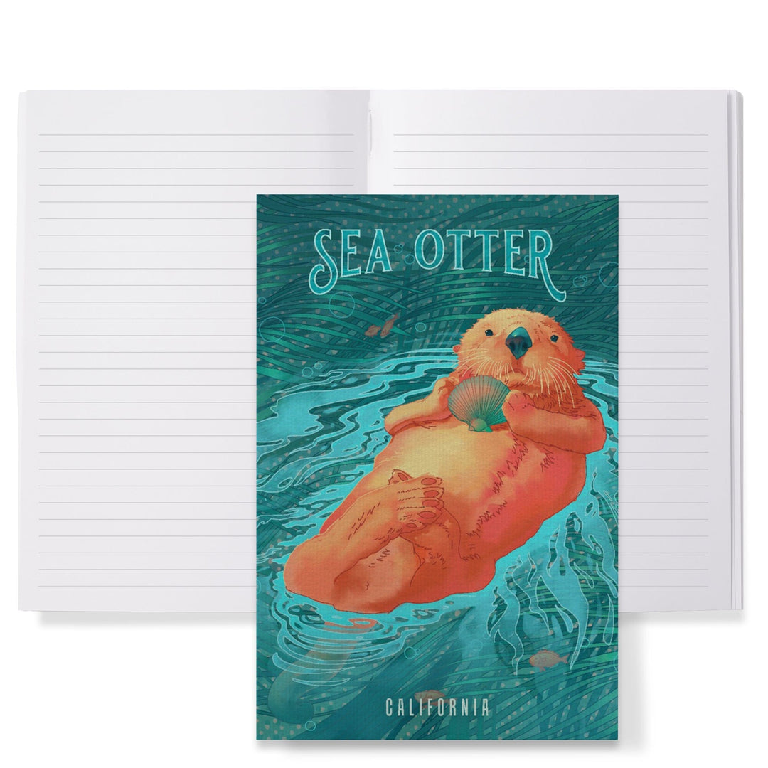 Lined 6x9 Journal, California, Fluid Linework, Sea Otter, Lay Flat, 193 Pages, FSC paper Home Lantern Press