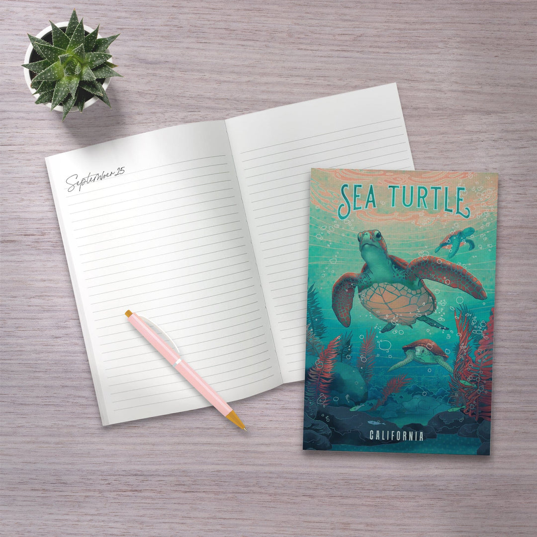 Lined 6x9 Journal, California, Fluid Linework, Sea Turtle, Lay Flat, 193 Pages, FSC paper Home Lantern Press
