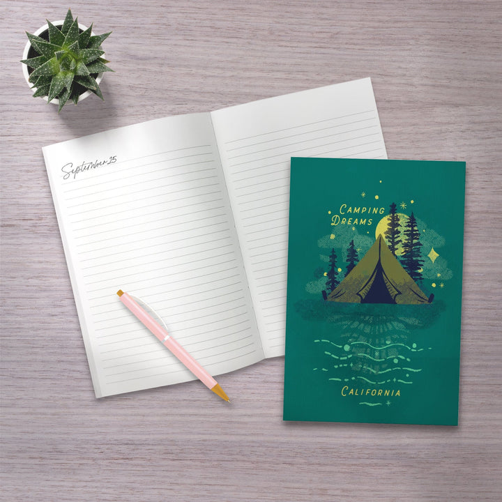 Lined 6x9 Journal, California, Lake Life Series, Camping Dreams, Lay Flat, 193 Pages, FSC paper Home Lantern Press