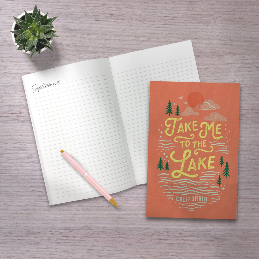 Lined 6x9 Journal, California, Lake Life Series, Take Me To The Lake, Lay Flat, 193 Pages, FSC paper Home Lantern Press