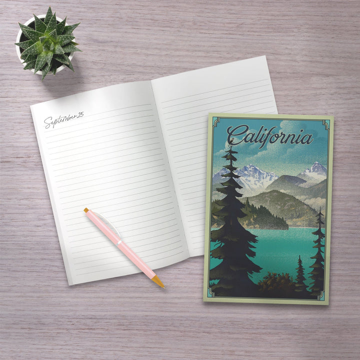 Lined 6x9 Journal, California, Lake, Lithograph, Lay Flat, 193 Pages, FSC paper Home Lantern Press