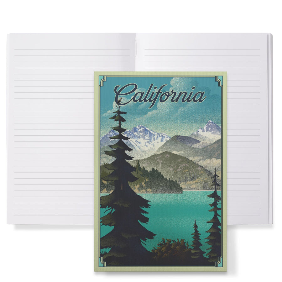 Lined 6x9 Journal, California, Lake, Lithograph, Lay Flat, 193 Pages, FSC paper Home Lantern Press