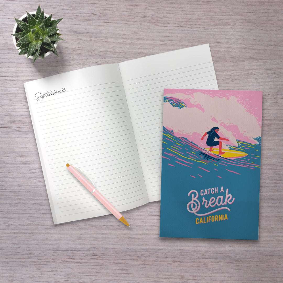 Lined 6x9 Journal, California, Life's a Ride Collection, Surfing, Catch A Break, Lay Flat, 193 Pages, FSC paper Home Lantern Press