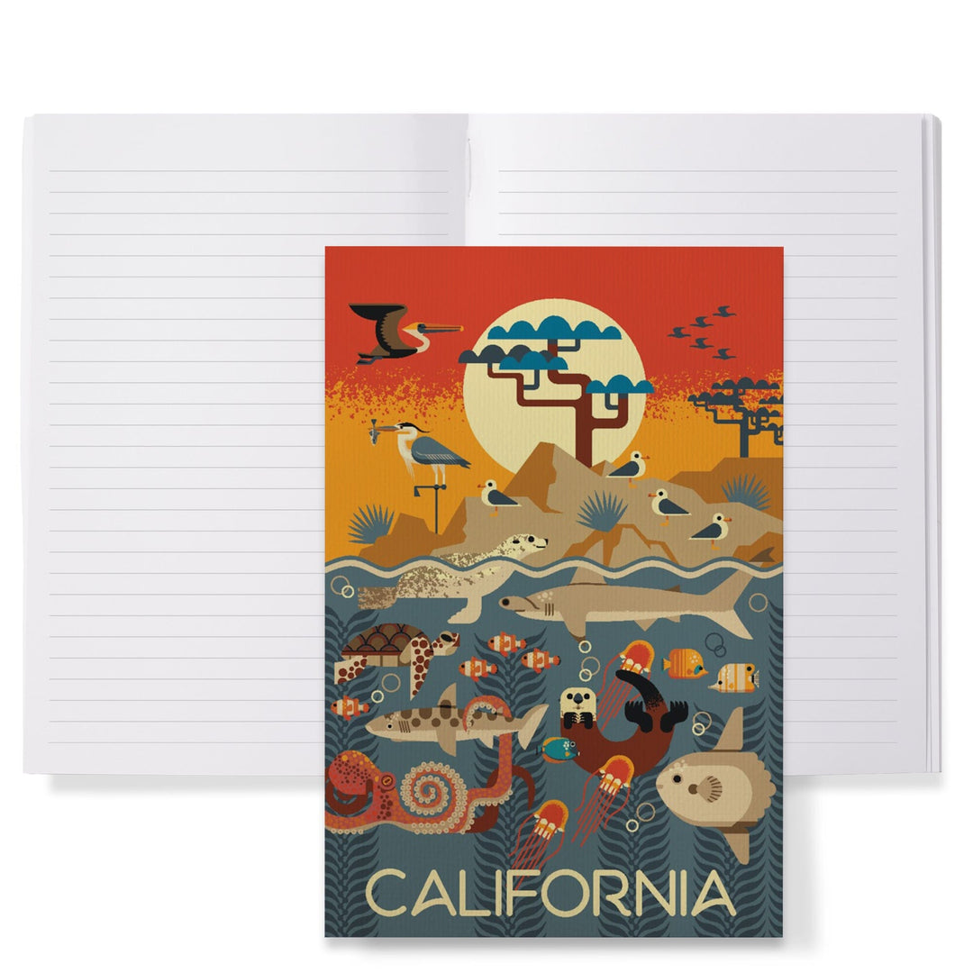 Lined 6x9 Journal, California, Marine Animals, Geometric, Lay Flat, 193 Pages, FSC paper Home Lantern Press