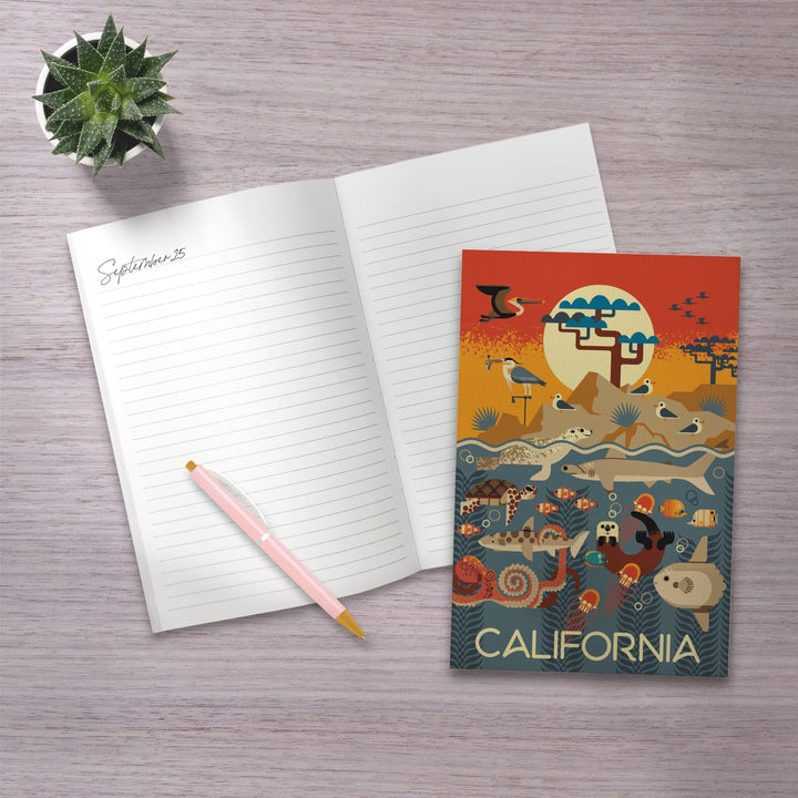 Lined 6x9 Journal, California, Marine Animals, Geometric, Lay Flat, 193 Pages, FSC paper Home Lantern Press
