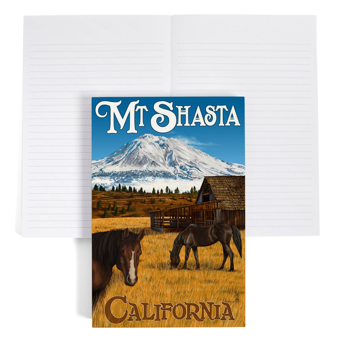 Lined 6x9 Journal, California, Mount Shasta and Horses, Lay Flat, 193 Pages, FSC paper Home Lantern Press