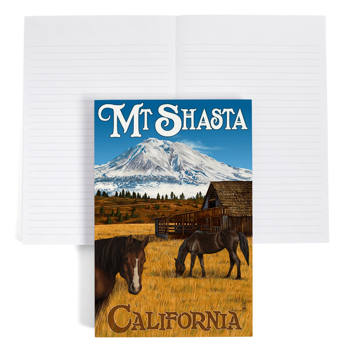 Lined 6x9 Journal, California, Mount Shasta and Horses, Lay Flat, 193 Pages, FSC paper Home Lantern Press