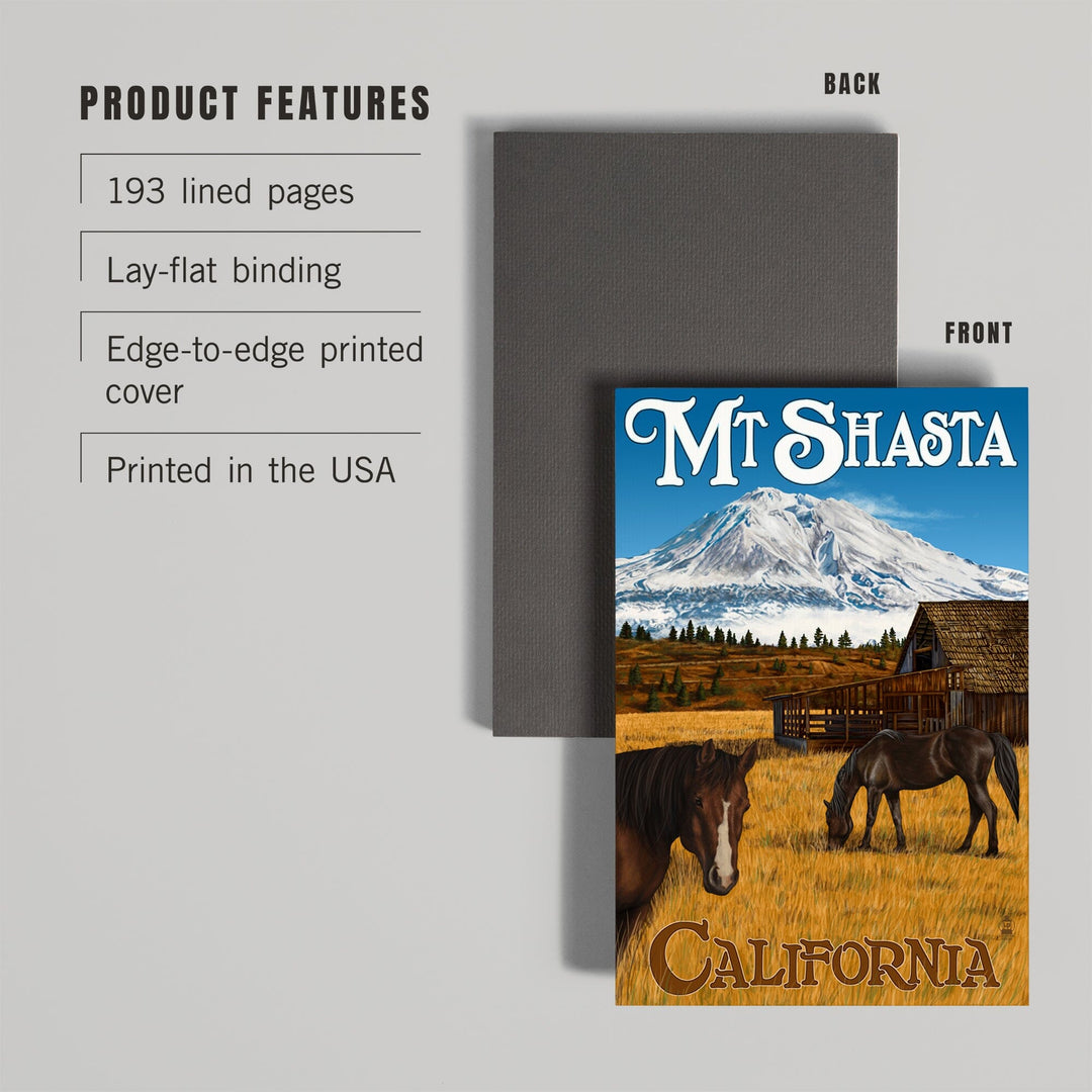 Lined 6x9 Journal, California, Mount Shasta and Horses, Lay Flat, 193 Pages, FSC paper Home Lantern Press