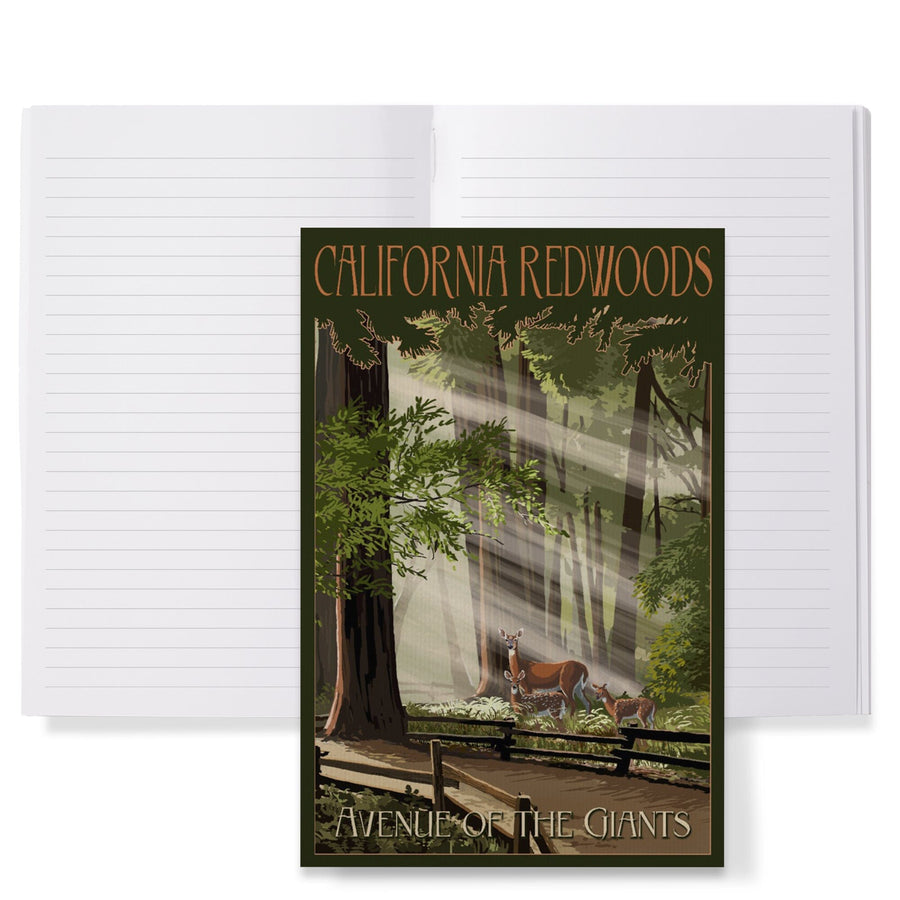 Lined 6x9 Journal, California Redwoods, Avenue of the Giants, Deer and Fawns, Lay Flat, 193 Pages, FSC paper Home Lantern Press