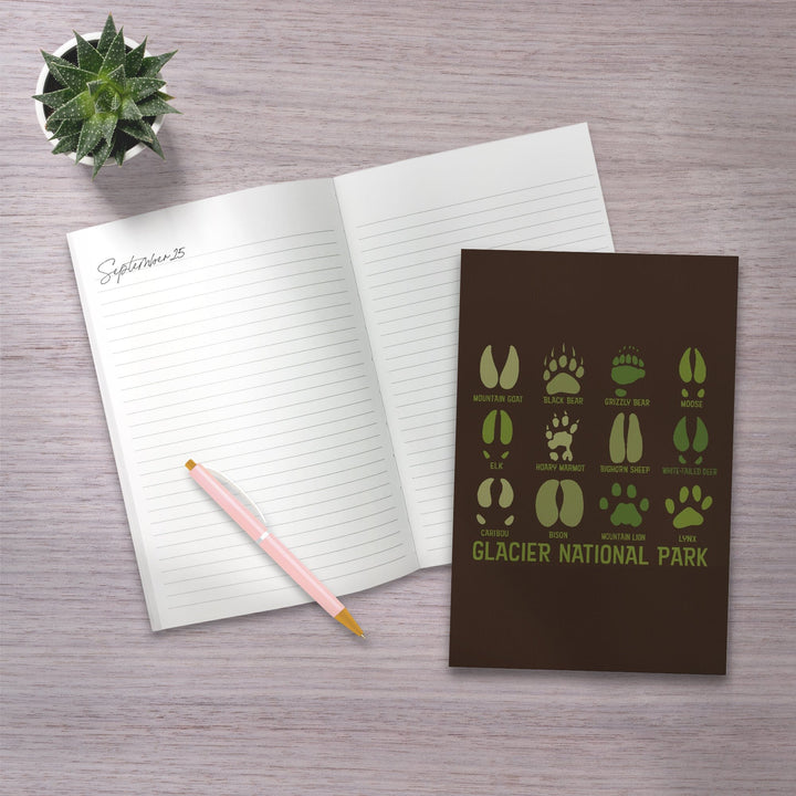 Lined 6x9 Journal, Glacier National Park, Montana, Animal Tracks, Lay Flat, 193 Pages, FSC paper Home Lantern Press