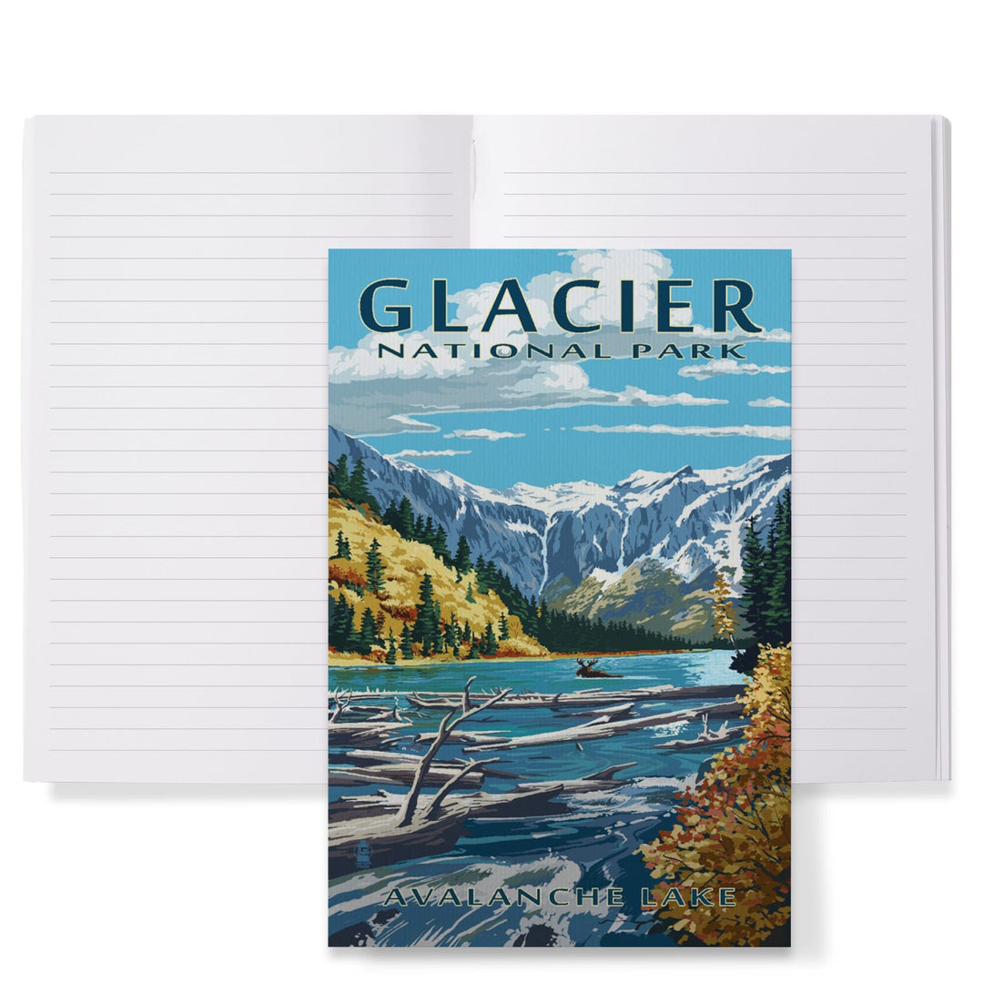 Lined 6x9 Journal, Glacier National Park, Montana, Avalanche Lake Illustration, Lay Flat, 193 Pages, FSC paper Home Lantern Press