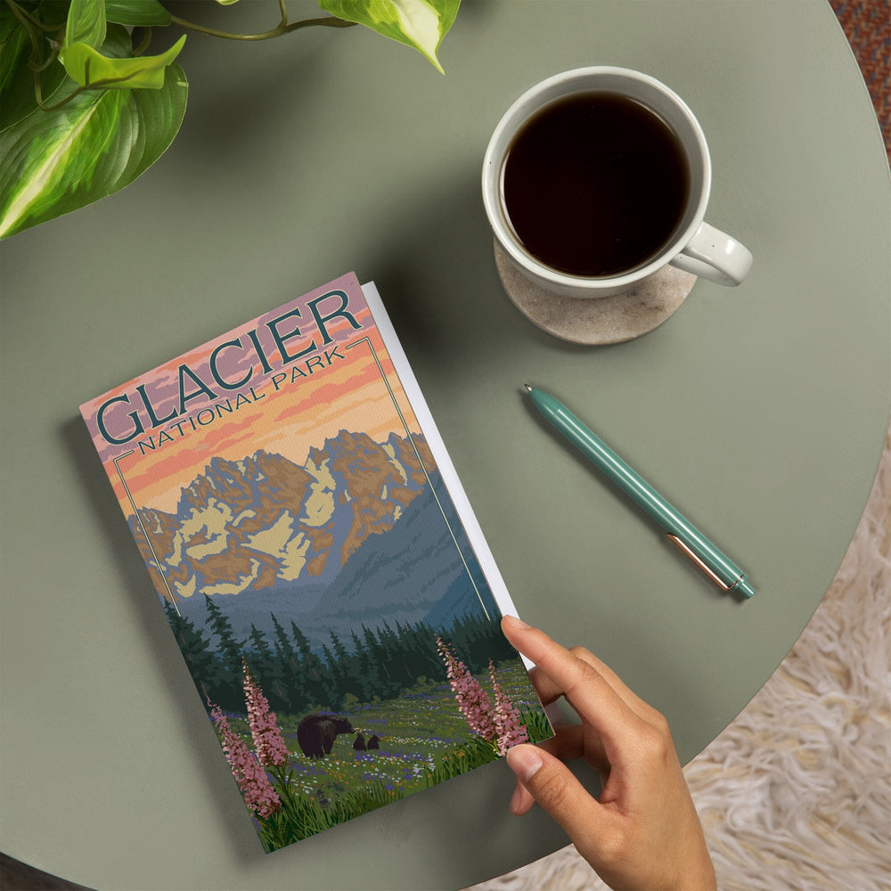 Lined 6x9 Journal, Glacier National Park, Montana, Bear and Cubs with Flowers, Lay Flat, 193 Pages, FSC paper Home Lantern Press