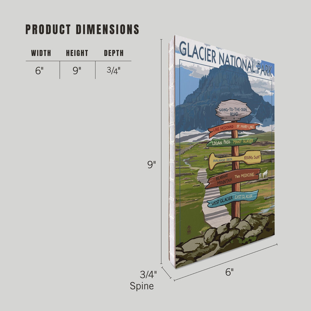 Lined 6x9 Journal, Glacier National Park, Montana, Going-To-The-Sun Road Mountain Signpost, Lay Flat, 193 Pages, FSC paper Home Lantern Press