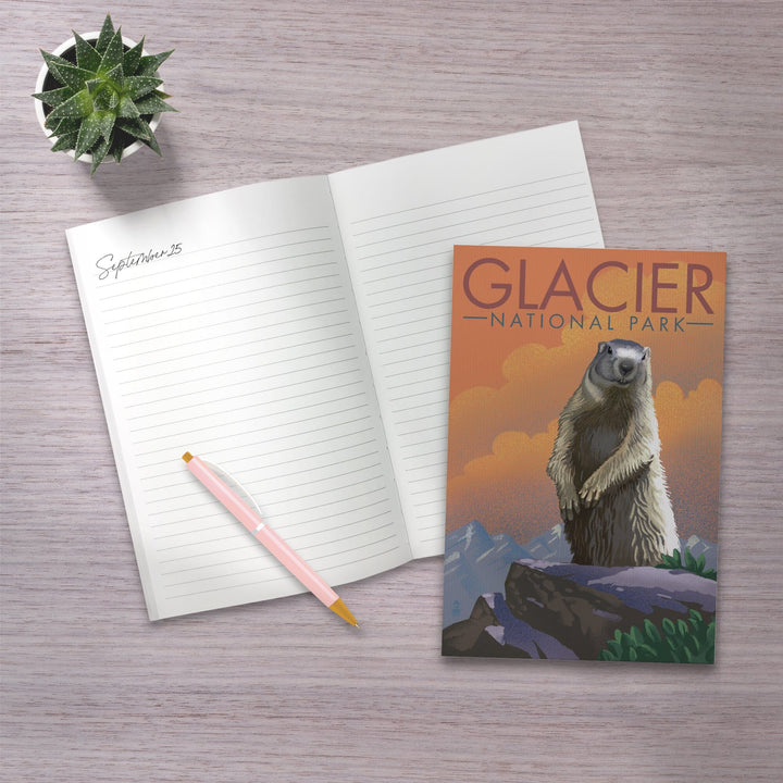 Lined 6x9 Journal, Glacier National Park, Montana, Marmot, Lithograph, Lay Flat, 193 Pages, FSC paper Home Lantern Press