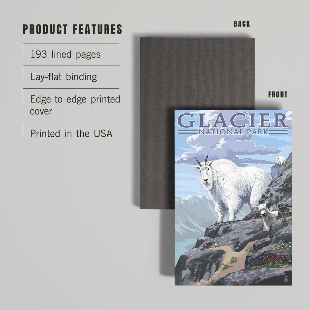 Lined 6x9 Journal, Glacier National Park, Montana, Mountain Goat and Kid, Illustration, Lay Flat, 193 Pages, FSC paper Home Lantern Press