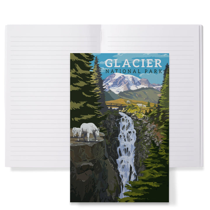 Lined 6x9 Journal, Glacier National Park, Montana, Mountain Goats and Waterfall, Lay Flat, 193 Pages, FSC paper Home Lantern Press