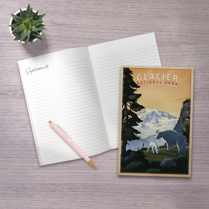 Lined 6x9 Journal, Glacier National Park, Mountain Goats and Mountain, Lay Flat, 193 Pages, FSC paper Home Lantern Press
